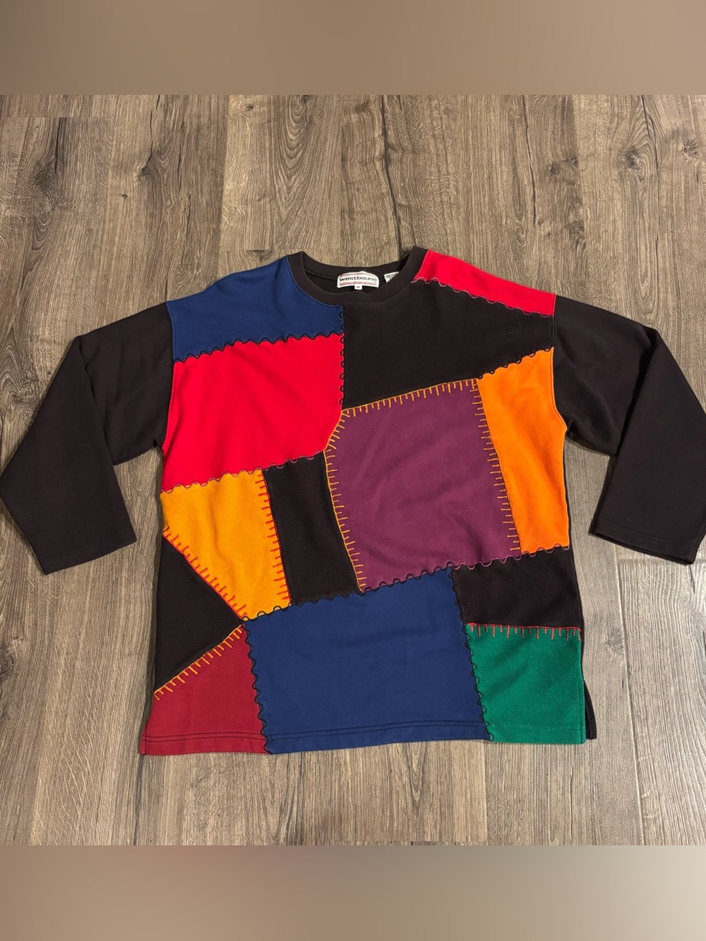 VINTAGE Westbound Colorblock Patchwork Top 3/4 Sleeve Women’s Size Medium